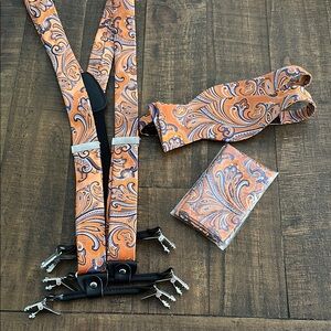 Men's Orange Paisley Suspenders and Bow Tie Set